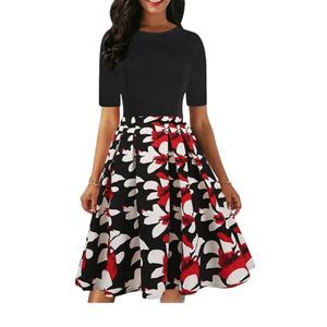 Oxiuli Fashion Black Red Floral Swing Dress Plus Size Womens 3XL